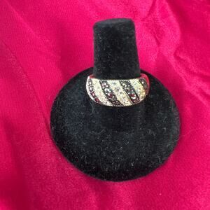 Sterling Silver 925 Marcasite with Clear and Black Stones Ring Size 7.75-8